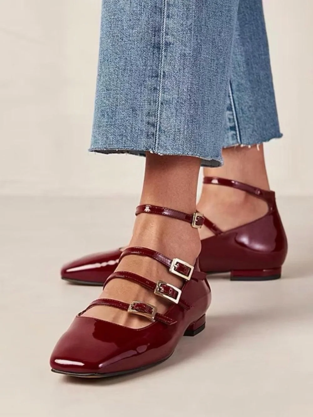 ALOHAS Luke Leather Ballet Ballerina Flats Wine Burgundy Size 38 US 7-7.5